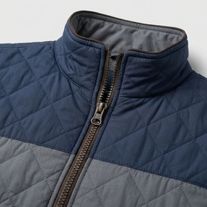 Men's Quilted <b>Jacket</b> Navy Gray Color Block Stand Collar Zipper Closure Windproof Casual Autumn Wear Polyester Wadding - Product Image 6