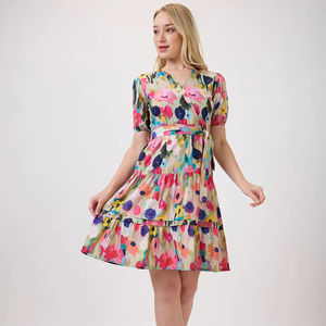 Nuevo Diseño de Ropa, Vestido Corto con Estampado Floral, Vestido Midi Sexy con Cuello en V para Mujer, Nuevo Vestido Elegante de Verano para Mujer - Product Image 1