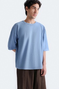 Camiseta de Manga Corta para Hombre, Cuello Redondo, Color Azul Claro, Talla Grande, Estilo Casual, 100% Algodón, Transpirable, 240g, Tejido de Punto - Product Image 4