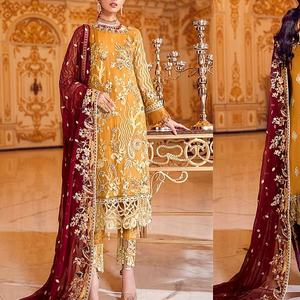 2021 Vente chaude Robe de mariée en mousseline de soie formelle brodée Salwar Kameez Style - Product Image 1