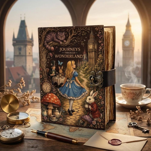 Diario de cuero Alicia en el País de las Maravillas, cuaderno de aventuras de fantasía hecho a mano, diario de cuentos de hadas personalizado, 200 páginas - Product Image 3
