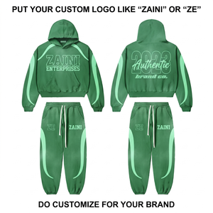 ZAINI ZI-274 Survêtement d'hiver à capuche pour homme, coupe-vent, en tissu tricoté polyester/nylon 300g, vert menthe, empiècements contrastants, logo frontal - Product Image 1