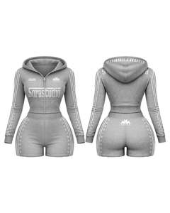 Custom Logo Women's Two Pcs Set Vintage Printed Hooded Breathable <b>Tracksuits</b> Jacket and Shorts Set <b>Tracksuits</b> Sweatsuits Hoodie - Product Image 2