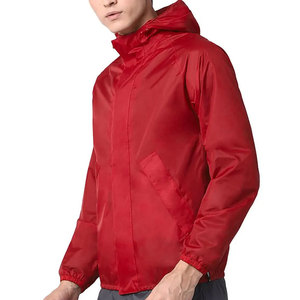<b>Men's</b> Red Hooded <b>Waterproof</b> Windbreaker Casual Outdoor <b>Jacket</b> Zipper Closure Polyester Shell Spring Wear Rain <b>Jacket</b> - Product Image 3