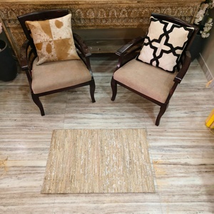 Alfombra Redonda de Bambú Natural, Ecológica y Decorativa para Muebles, Alfombra de Piel de Vaca, Color Marrón Natural y Blanco - Product Image 3