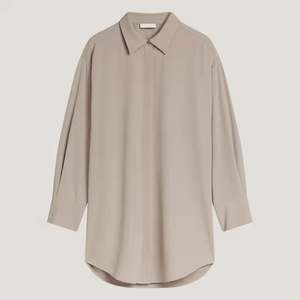 Chemise décontractée beige en crêpe pour femme grande taille, pantalon large en molleton polyester/coton respirant, tenue décontractée OEM islamique et modeste - Product Image 2
