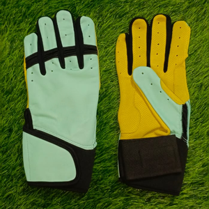 Yellow Breathable Leather Batting Gloves with <b>Hook</b> And Loop Closure for Training Unisex Adults - Product Image 1
