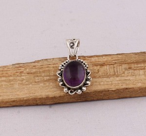 Natural <b>Amethyst</b> Bezel Setting Cabochon <b>Pendant</b> 925 Sterling Silver Jewelry Purple Gemstone Vintage Style Oval <b>Amethyst</b> Necklace - Product Image 2