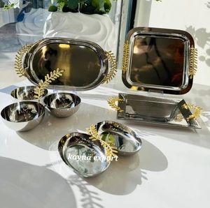 Kayna Export Bols décoratifs en acier inoxydable poli avec motif feuille d'or, pour servir les noix et les dattes - Product Image 5