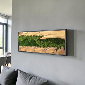 Panel de madera artesanal horizontal hecho a mano con musgo orgánico, diseño de cañón, decoración con temática forestal, acento interior orgánico - Product Image 5