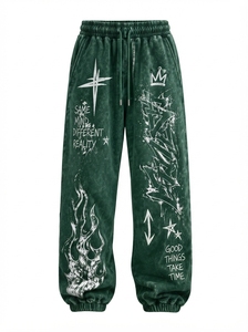 Ensemble de survêtement homme oversize vert délavé à l'acide, en coton épais, style streetwear, avec sweat à capuche et pantalon de jogging assorti, vêtements personnalisés - Product Image 3