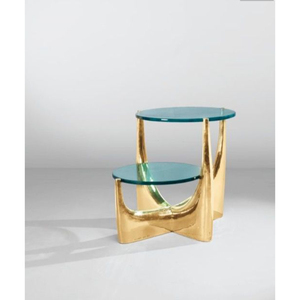 Support à gâteau en métal de forme irrégulière doré, plateau en verre à 2 niveaux, présentoir à desserts, accessoire de décoration pour la maison, centre de table de luxe - Product Image 1