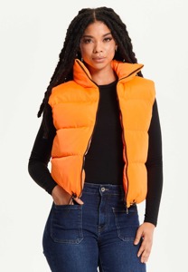 Chaleco Acolchado Naranja para Mujer, Sin Mangas, con Cierre, Cuello Alto, Cortavientos, Ropa Exterior Informal - Product Image 4