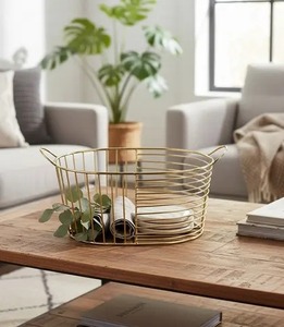 Eco-Friendly Woven Metal Wire Small Oval <b>Storage</b> <b>Basket</b> with Handles for Kitchen <b>Storage</b> - Product Image 4
