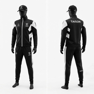 Unisex Soccer Training Suit 300 Grams Premium Polyester Tricot Hooded Solid Black <b>White</b> Athletic Jacket <b>Jogger</b> Set Custom - Product Image 1