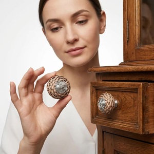 <b>Rustic</b> Woven Wood Cabinet Knobs Round Metal Handle for Drawer Dresser Kitchen Use Easy Installation - Product Image 5