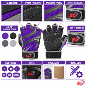 Gants de musculation unisexes respirants sans doigts, paume antidérapante, légers, avec sangle de poignet réglable pour la gym/l'entraînement - Fournisseur OEM - Product Image 4
