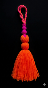 Breloque de sac bohème en coton à pompons, pendentif perlé orange et rose, accessoire de décoration intérieure - Product Image 6