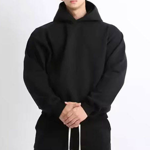 Sudadera con Capucha Extra Grande para Hombre, Color Negro Sólido, Tejido de Algodón, Estilo Casual, con Bolsillo Tipo Canguro, Estilo Urbano Otoñal - Product Image 1