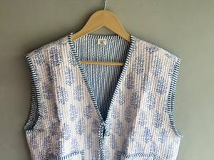 Gilet matelassé en coton pour femme, col en V, sans manches, imprimé floral, poches plaquées, style printemps, taille XL, CADEAU POUR ELLE - Product Image 4