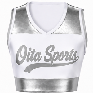 Maillot de cheerleading sans manches blanc et argenté sublimé – Tenue de sport athlétique pour l'entraînement, la performance et la compétition - Product Image 1