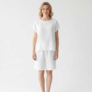 Women's <b>Linen</b> Pajama Set Short Sleeve <b>Top</b> & Shorts Two Piece Loungewear Breathable Summer Casual Homewear - Product Image 4