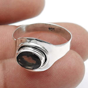 Anillo de Plata de Ley 925 Más Vendido, Oxidado, con Cuarzo Ahumado Natural de Corte Ovalado, Precio al por Mayor, Joyería Bohemia - Product Image 3