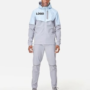 Ensemble veste coupe-vent imperméable à capuche et survêtement haute performance personnalisé pour homme, idéal pour l'entraînement et le jogging - Product Image 1