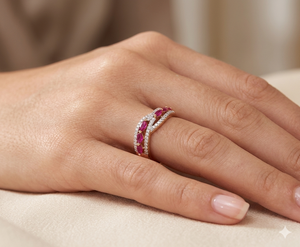 Bague en or avec rubis naturel sur mesure en gros |   Bague en forme de vague avec pierre précieuse rouge taille marquise |   Bijoux de mariage haut de gamme - Product Image 1