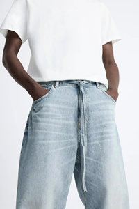 Jean baggy en denim délavé ultra large pour homme, bleu clair, coupe droite, en coton lavé, streetwear épais, grandes tailles - Product Image 6