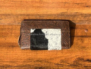 Vente chaude vrais cheveux sur cacher fourrure cuir sculpture pochette coque de téléphone élégant couleur marron en relief cuir occidental femmes portefeuilles - Product Image 2