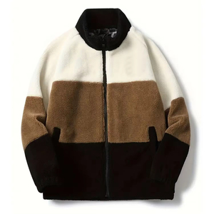 Chaqueta de Punto con Bloques de Color para Hombre, Corte Regular, Abrigo Casual de Invierno, Cuello Alto, Diseño de Parches, Ecológico - Product Image 1