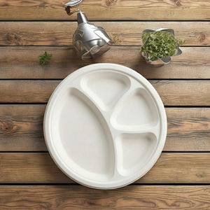 Platos de bagazo de 12 pulgadas y 4 compartimentos, hechos de pulpa de caña de azúcar, para ceremonias de boda y fiestas tipo buffet. - Product Image 3