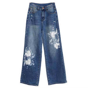 Pantalones Vaqueros de Algodón Sueltos Personalizados para Mujer, Transpirables, de Cintura Alta, Corte Recto, con Cierre de Cremallera, Estilo Casual, Lavables, para Otoño y Primavera - Product Image 1