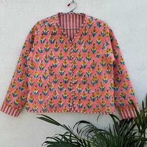 Customised <b>Women</b> Quilted Cotton <b>Jacket</b> Floral Print Full Sleeve V Neck <b>Spring</b> Outerwear - Product Image 1