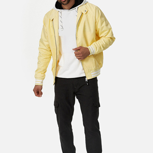 Blouson bomber jaune pour homme, couleur unie, fermeture éclair, coupe-vent décontracté en polyester, vêtement d'extérieur pour l'automne - Product Image 4