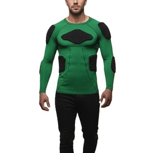 <b>Men's</b> Green Padded <b>Compression</b> <b>Shirt</b> Full Sleeve Crew Neck Fitted Protective Top for Sports Training - Product Image 3