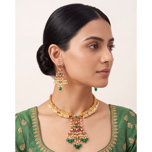 <b>Indian</b> Traditional Hasli Necklace <b>Set</b>-Gold Plated CZ Bridal & Festival Jewelry - Product Image 1
