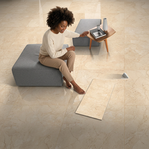 Azulejos de Porcelana con Aspecto de Mármol Vistaar Crema Marfil 600x1200mm 12mm de Grosor Brillante Pulido Antideslizante para Pisos Interiores - Product Image 1
