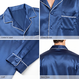 <b>Men</b> <b>Silk</b> Satin Pajama <b>Shirt</b> Long Sleeve Turn Down Collar Button Up Sleepwear Top <b>Men</b> Lounge Wear <b>Silk</b> <b>Shirts</b> Chest Pocket Top - Product Image 6