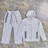 Ensemble de survêtement décontracté pour homme avec logo personnalisé, en molleton technique, sweat à capuche zippé, 2 pièces, tenue de sport unie, hiver, respirant, coupe-vent, écologique