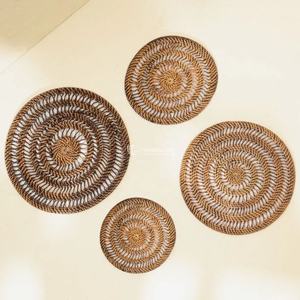 Bohemian Mixed Color Rattan <b>Wicker</b> Eco-Friendly Round <b>Placemat</b> Dining Table Serving Mat with Mixed Tones - Product Image 1