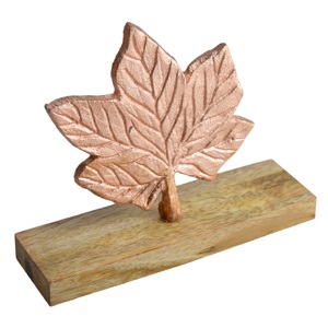 Sculpture de feuille métallique unique avec base en bois, couleur cuivre, accessoires et décorations de Noël pour table, prix de gros - Product Image 1