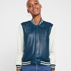 Veste universitaire unisexe personnalisée OEM Style de rue en laine respirante broderie de baseball Graffiti Letterman Logo avant - Product Image 3