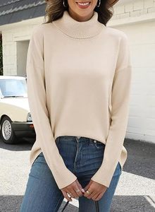 Women Cable Knit <b>Turtleneck</b> <b>Sweater</b> Ribbed High Neck Long Sleeve Pullover 100% Cotton Computer Knit Casual Winter Wholesale - Product Image 5