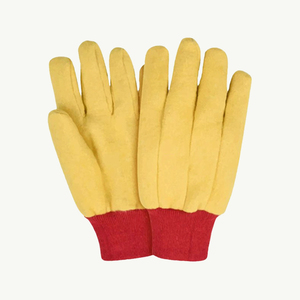 Gants de sécurité en cuir avec poignet tricoté, manchette rouge, jaune, entièrement texturés, antidérapants, usage général, résistance à la chaleur, 12 oz, sans latex - Product Image 5