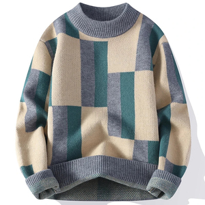Pull en maille à col montant à carreaux pour homme, automne-hiver, anti-rétrécissement et anti-plis, style décontracté jeune et ample, chaud, style Y2K - Product Image 2