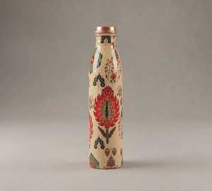 Oriental Floral Design Metal Water <b>Bottle</b> with Copper Lid Portable Travel Drinkware - Product Image 3