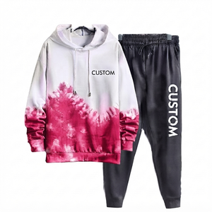 Manufacturer Pink Men Tracksuit Wholesale Custom Logo Sportswear Winter Warm Pullover Custom Tie Dye Hoodie And Joggers Set - Product Image 1
