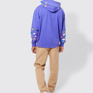 Sudadera con Capucha Morada Extra Grande para Hombre con Diseño de Salpicaduras Multicolor Pintadas a Mano, Estilo Urbano, Tela de Felpa Francesa de Algodón - Product Image 4